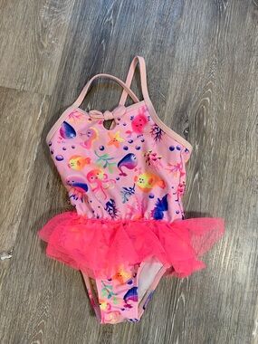 wonder nation Pink Sea Life One-Piece Swimsuit with Neon Pink Tulle Tutu